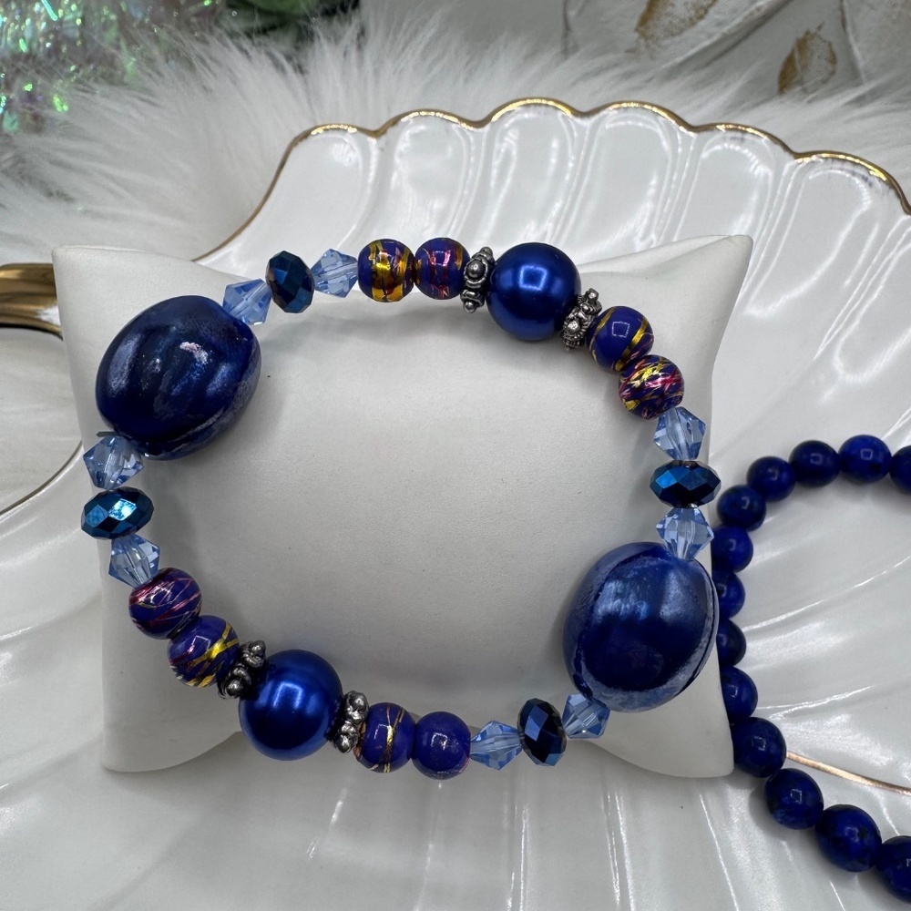 Large Beaded Navy Blue theme Bracelets - Picture 4 of 6